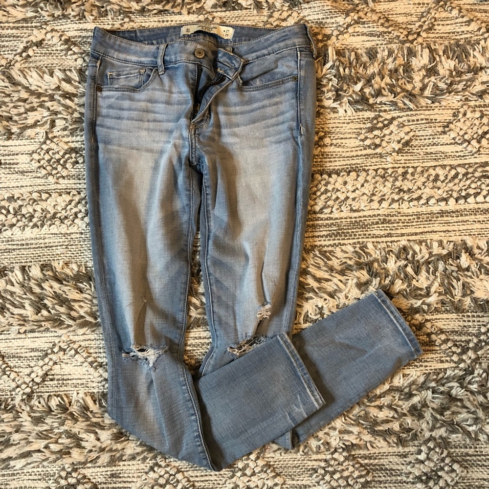 Abercrombie light wash skinny distressed jeans